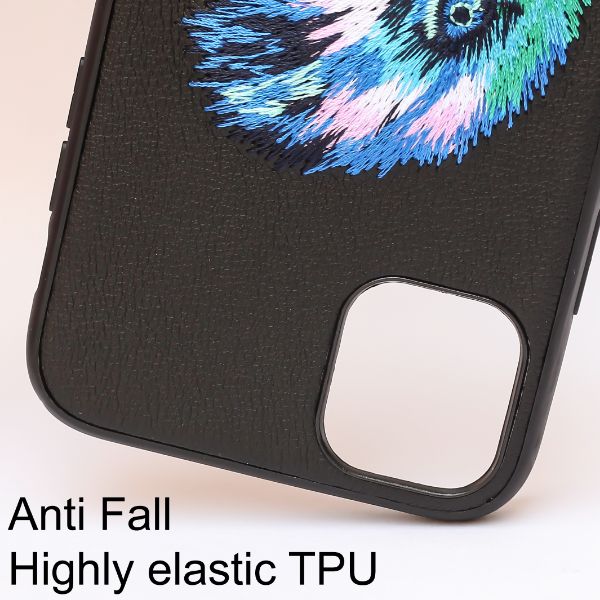 Black Leather Blue Eagle Ornamented for Apple iPhone 12