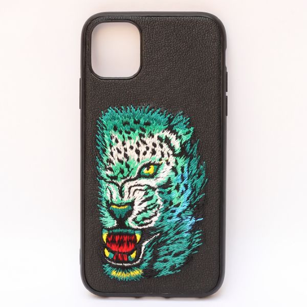 Black Leather Green Lion Ornamented for Apple iPhone 13 pro max