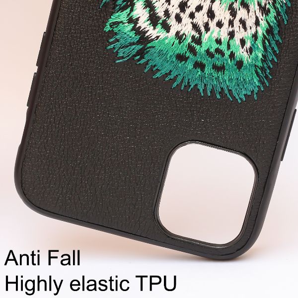 Black Leather Green Lion Ornamented for Apple iPhone 13 pro max