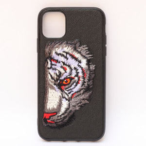 Black Leather Red Lion Ornamented for Apple iPhone 12