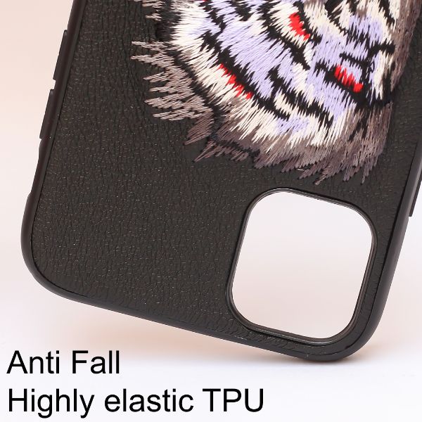 Black Leather Red Lion Ornamented for Apple iPhone 12