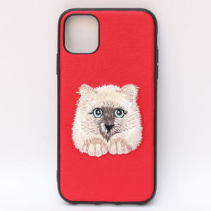 Red Leather Cat Ornamented for Apple iPhone 12 pro