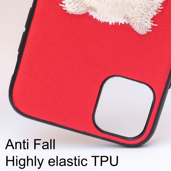 Red Leather Cat Ornamented for Apple iPhone 12 pro