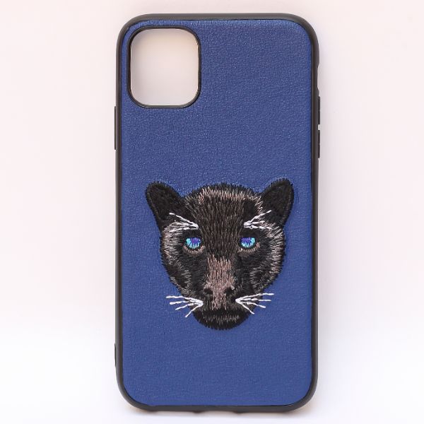 Blue Leather Black Panther Ornamented for Apple iPhone 11