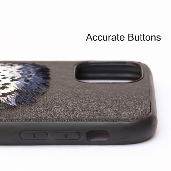 Black Leather Blue Lion Ornamented for Apple iPhone 12