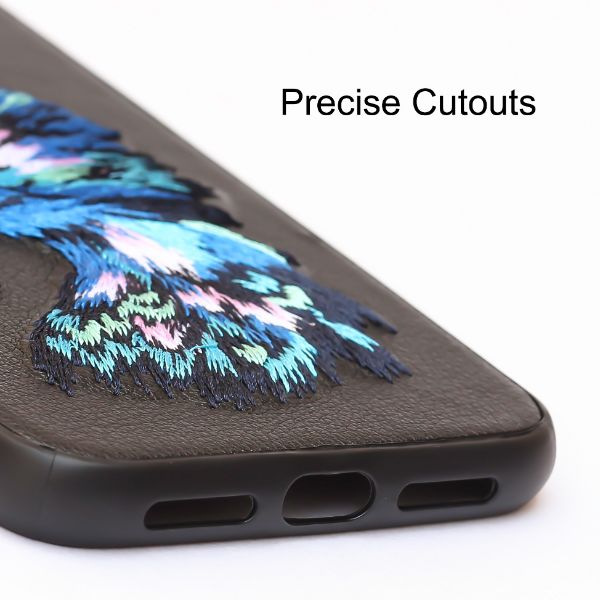 Black Leather Blue Eagle Ornamented for Apple iPhone 13 pro