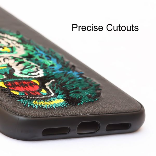 Black Leather Green Lion Ornamented for Apple iPhone 13 pro
