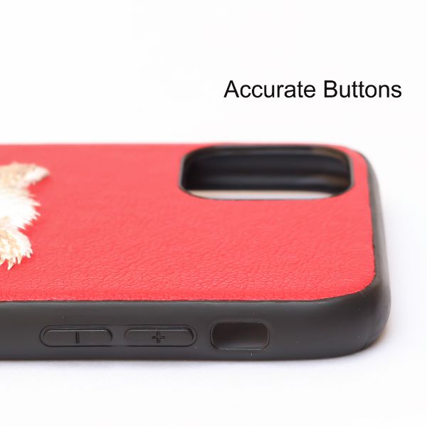 Red Leather Cat Ornamented for Apple iPhone 12 pro