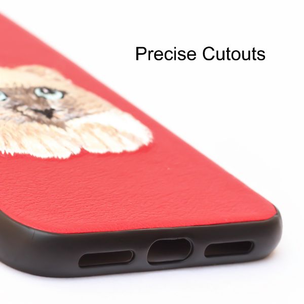 Red Leather Cat Ornamented for Apple iPhone 12 pro