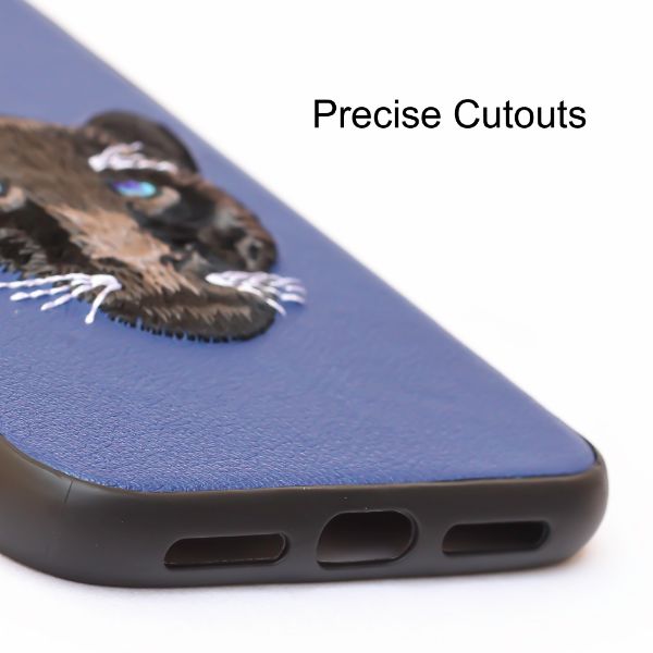 Blue Leather Black Panther Ornamented for Apple iPhone 12