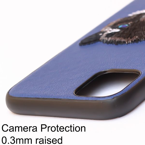 Blue Leather Black Panther Ornamented for Apple iPhone 12