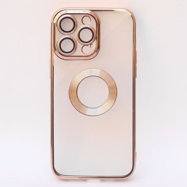 Gold 6D Chrome Logo Cut Transparent Case for Apple iphone 14 Pro