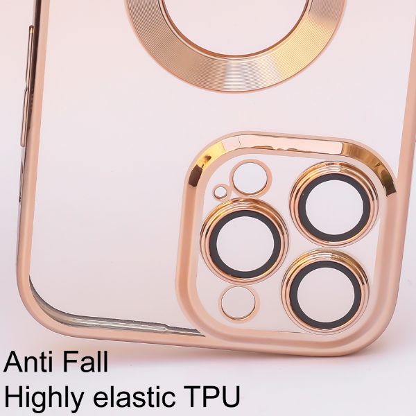 Gold 6D Chrome Logo Cut Transparent Case for Apple iphone 14 Pro