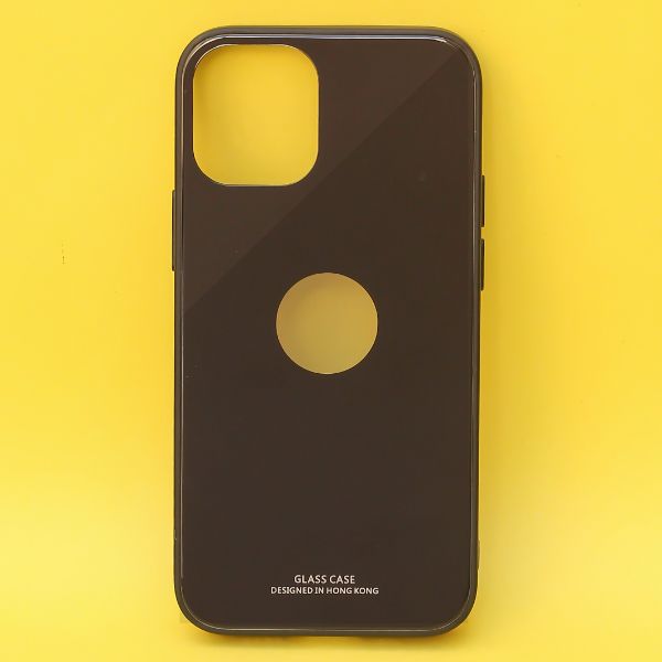 Black Glass Logo Cut Silicone case for Apple iphone 12 mini