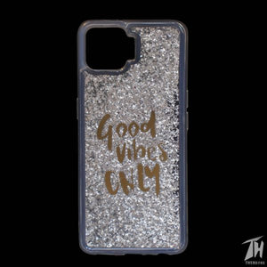 Grey Good vibes water glitter silicon case for Oppo F17 Pro