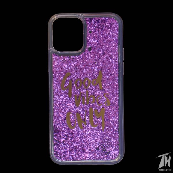 Purple Good vibes water glitter silicon case for Apple iphone 12