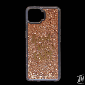 Brown Good vibes water glitter silicon case for Oppo F17