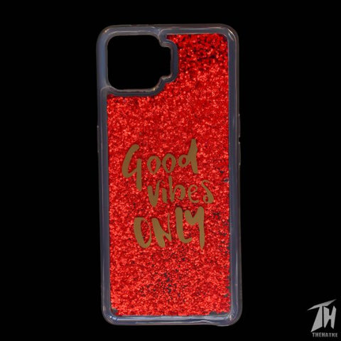 Red Good vibes water glitter silicon case for Oppo F17 Pro