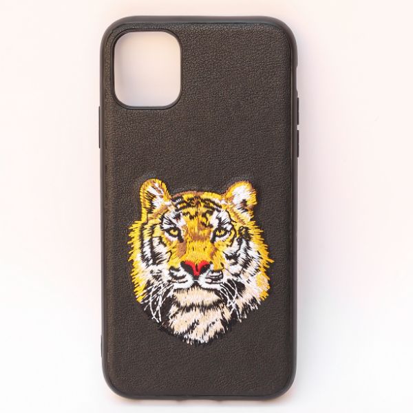 Black Leather Yellow Lion Ornamented for Apple iPhone 12