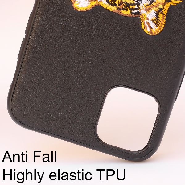 Black Leather Yellow Lion Ornamented for Apple iPhone 12