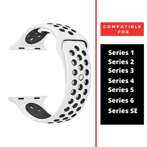 White Black Dotted Silicone Strap For Apple Iwatch (42mm/44mm)
