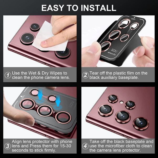 Burgundy Metallic camera ring lens guard for Samsung S22 Ultra - The Hatke