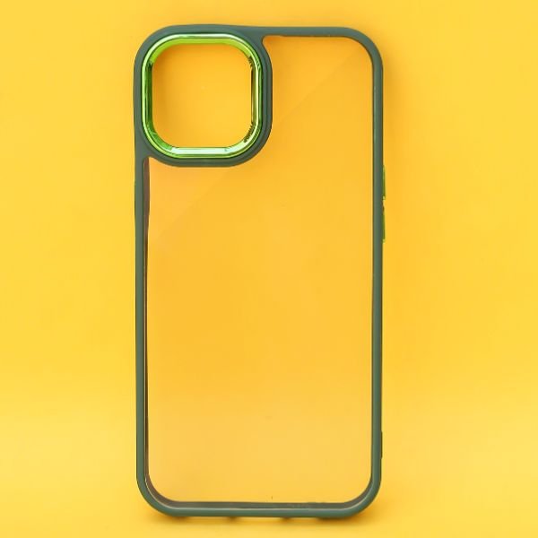 Dark Green Metal Safe Transparent Case for Apple iphone 13 - The Hatke