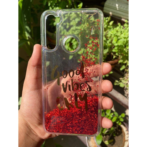 Red Good vibes water glitter silicon case for Redmi note 8