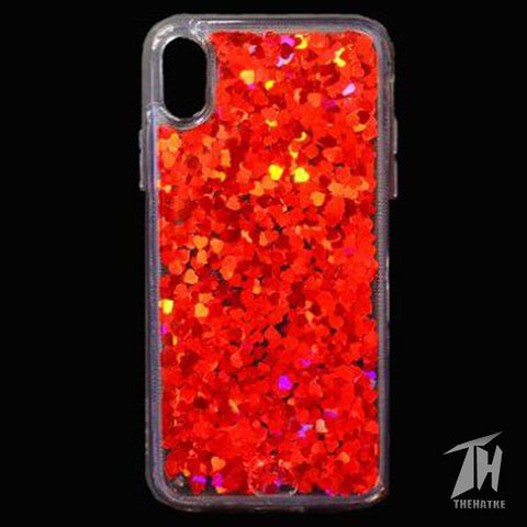 Red Glitter Heart Case For Apple iphone X/xs