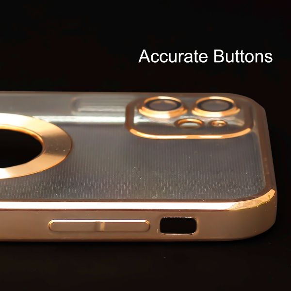 Golden 6D Chrome Logo Cut Transparent Case for Apple iphone 12 - The Hatke