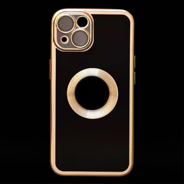 Golden 6D Chrome Logo Cut Transparent Case for Apple iphone 14 Plus - The Hatke