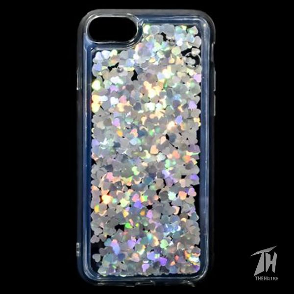 Grey Glitter Heart Case For Apple iphone 8