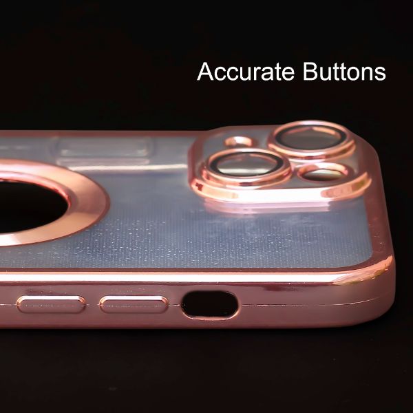 Pink 6D Chrome Logo Cut Transparent Case for Apple iphone 14 Plus - The Hatke
