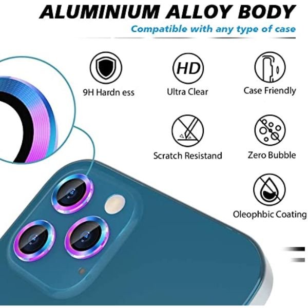 Rainbow Metallic camera ring lens guard for Apple iphone 12 Pro - The Hatke