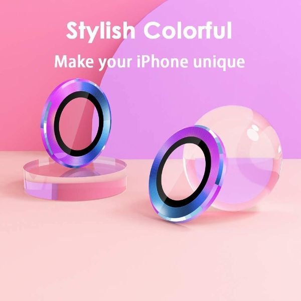 Rainbow Metallic camera ring lens guard for Apple iphone 13 Mini - The Hatke