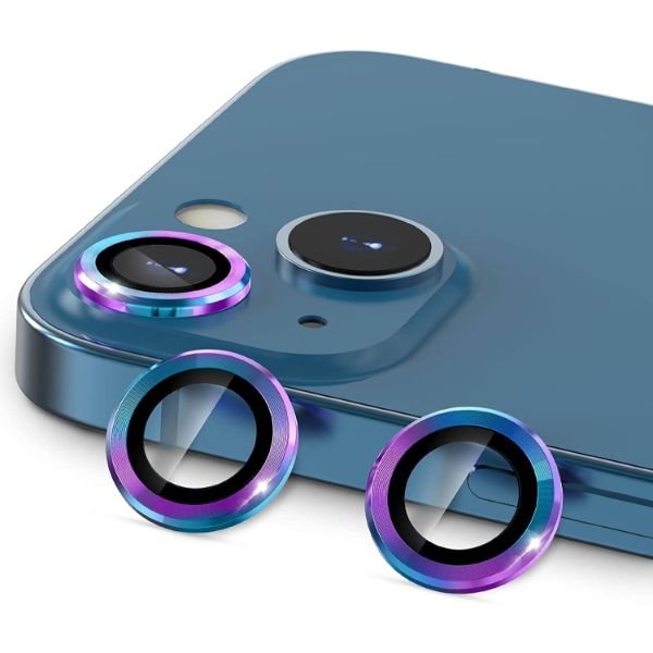 Rainbow Metallic camera ring lens guard for Apple iphone 14 plus - The Hatke