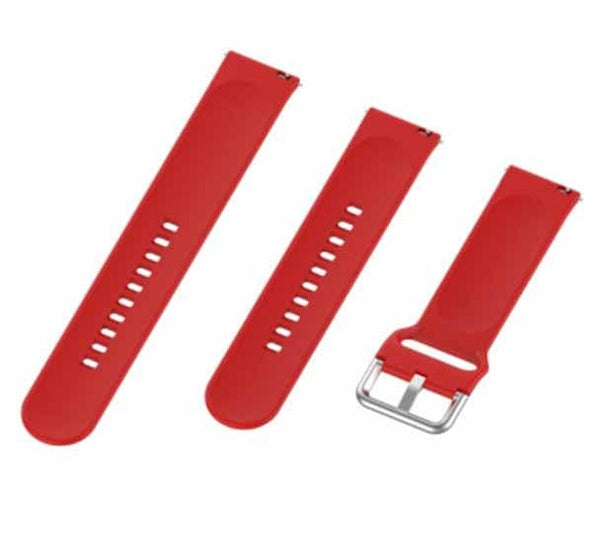 Red Plain Silicone Strap With Stainless steel Buckle For Smart Watch (22mm) - The Hatke