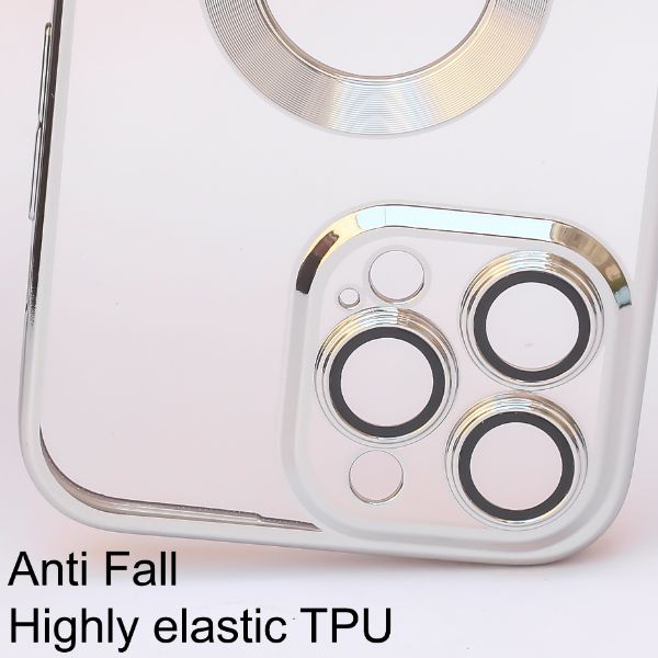Silver 6D Chrome Logo Cut Transparent Case for Apple iphone 14 Pro Max - The Hatke
