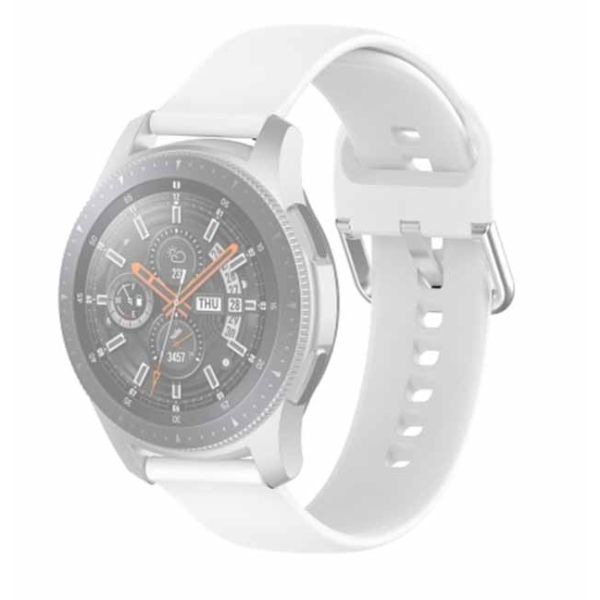 White Plain Silicone Strap With Stainless steel Buckle For Smart Watch (20mm) - The Hatke