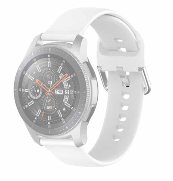 White Plain Silicone Strap With Stainless steel Buckle For Smart Watch (22mm) - The Hatke