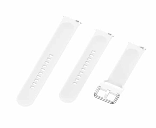 White Plain Silicone Strap With Stainless steel Buckle For Smart Watch (22mm) - The Hatke