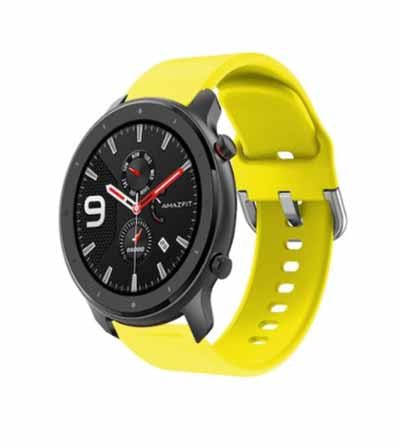 Yellow Plain Silicone Strap With Stainless steel Buckle For Smart Watch (22mm) - The Hatke